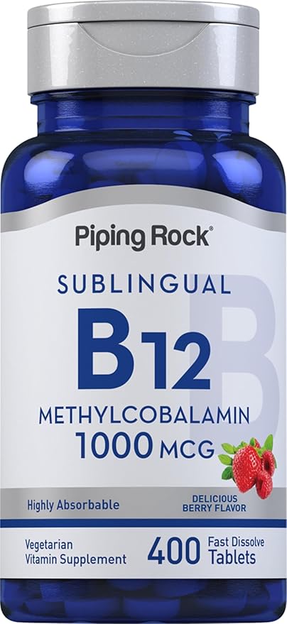Piping Rock Vitamin B12 Sublingual Tablets | 1000 mcg | 400 Pills | Methylcobalamin Supplement for Women and Men | Berry Flavor | Vegetarian Non-GMO Gluten Free