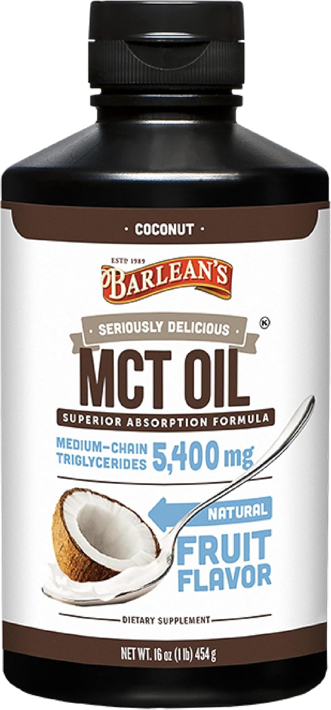 Barlean's MCT Oil Supplement Coconut Flavored for Keto Coffee Emulsified Creamy Liquid Syrup with 5400mg Plant-Based MCT's to Support Energy Focus and Wellness 16 oz