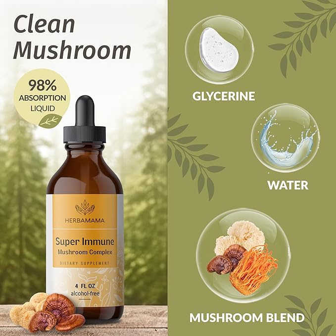 HERBAMAMA Liquid Drops Kit - Bundle of Turmeric Curcumin &amp Super Immune Mushroom Complex Tincture - Vegan Non-GMO Sugar &amp Alcohol-Free - 2 Pack