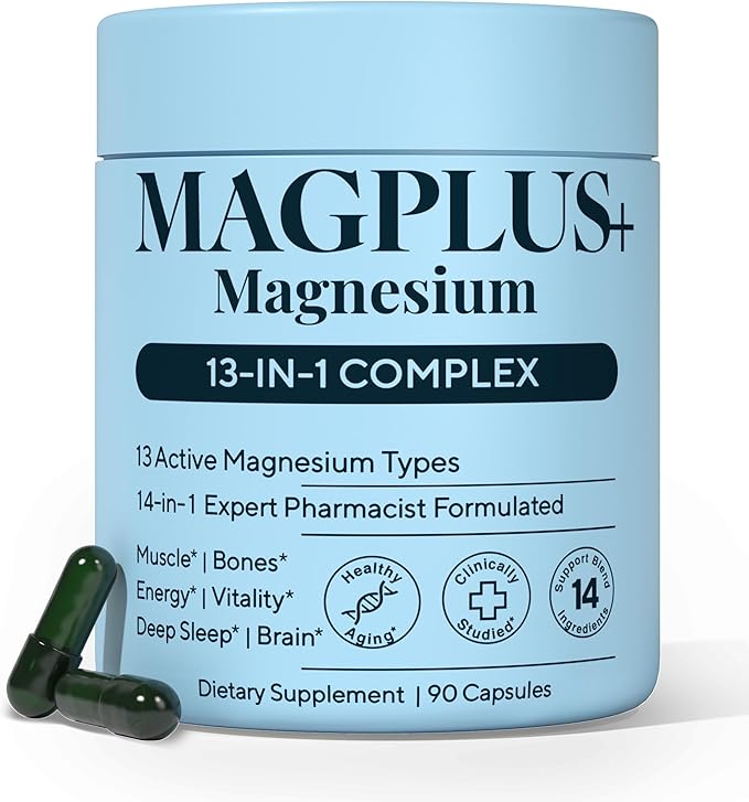 Magnesium Complex for Women &amp Men 1000mg | MAGPLUS+ 13-in-1 Advanced Liposomal Ultra Formula | Glycinate L-Threonate &amp Triple Magnesium Blend | Brain Memory &amp Deep Sleep | 90 Capsules