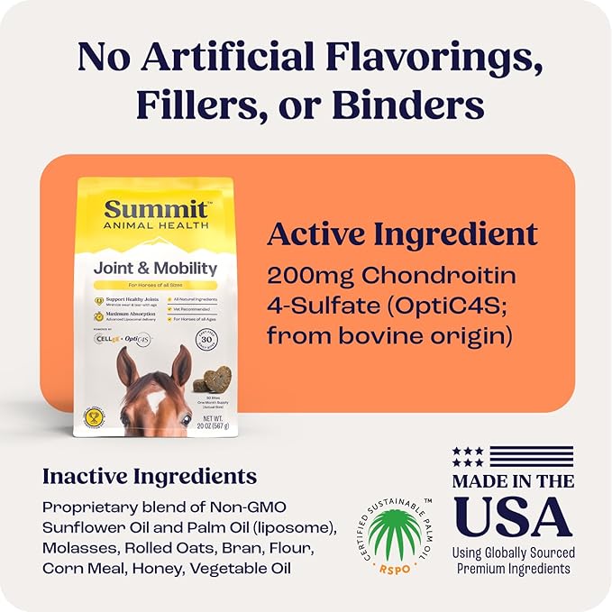 Summit Equine Joint &amp Mobility Bites Daily Supplement for Horses Liposomal Delivery Max Absorption Vet Recommended All-Natural Ingredients 100% Drug-Free Healthy Joints - 30 Bites