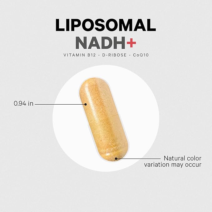 Codeage Liposomal NADH+ Supplement - NADH Vitamin B12 D-Ribose as Bioenergy Ribose CoQ10-2-Month Supply - Liposomal Delivery - β-Nicotinamide Adenine Dinucleotide Pills - Non-GMO - 60 Capsules