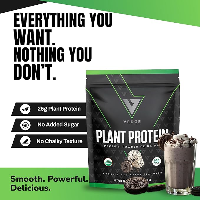 VEDGE Vegan Protein Powder - Plant Protein Powder with Pea Pumpkin &amp Sunflower - USDA Organic Amino Acids Dairy Free Soy Free Keto Non GMO - Cookies and Creme - 20 Servings
