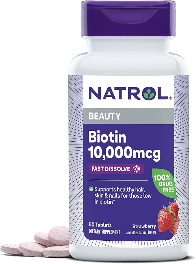Natrol Melatonin 10mg Fast Dissolve 100ct &amp Biotin 10000mcg Fast Dissolve 60ct Strawberry Tablets Bundle for Sleep Hair Skin &amp Nails