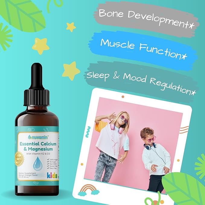 Nuvamin – Liquid Calcium &amp Magnesium Drops for Baby Toddlers Kids &amp Adults 2Fl.Oz (60ml) 30 Daily Servings. Great Taste - All Natural - Vegan - Superior Absorption