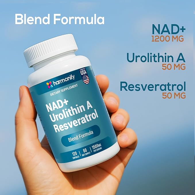 NAD+ Nicotinamide Riboside Resveratrol with Urolithin A 1500mg Advance Support Supplement 120 Capsules 60-Day Supply Proudly USA Company