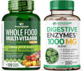 Wholesome Wellness Whole Food Multivitamin for Men - Natural Multi Vitamins Minerals Organic Extracts Digestive Enzymes 1000MG Plus Prebiotics &amp Probiotics Bundle