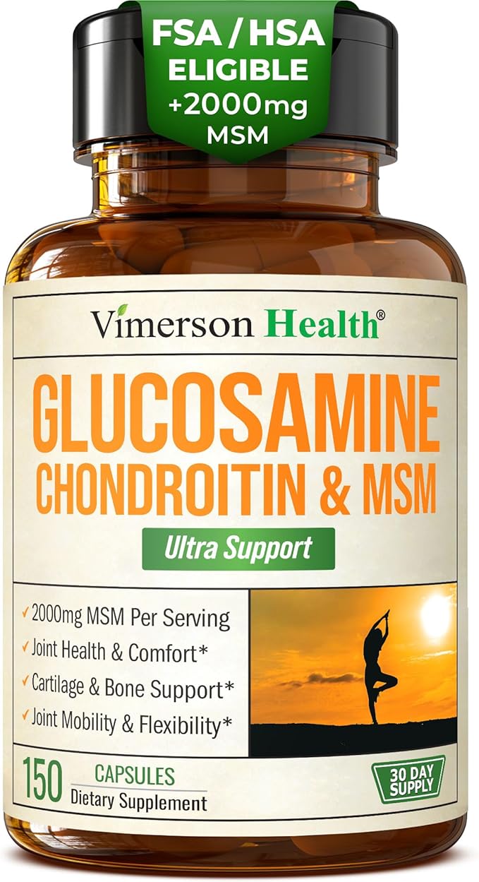 Glucosamine Chondroitin MSM Supplement – 3-in-1 Joint Supplements for Men and Women w/Glucosamine Sulfate 1500mg Chondroitin Sulfate 1200mg &amp MSM 2000mg for Joint Health – FSA Eligible 150 Caps