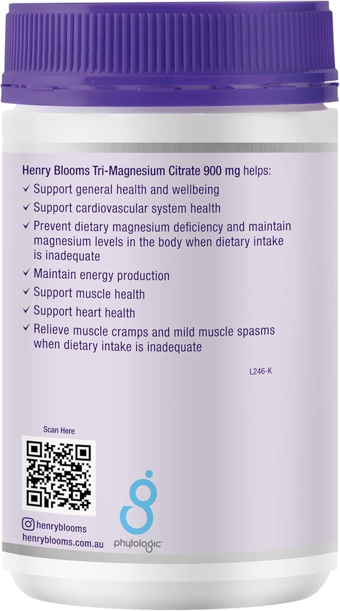 Henry Blooms Tri-Magnesium Citrate 900mg 150 Capsules Bulk Pack