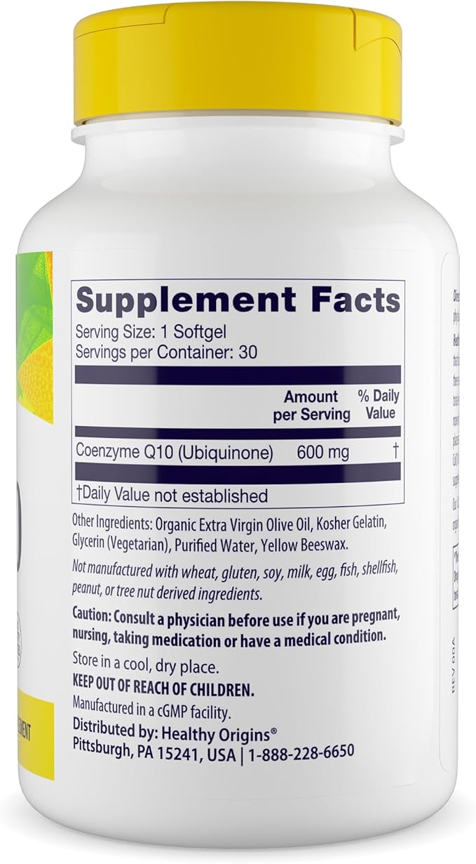 Healthy Origins® CoQ10 600 mg – Natural Trans-Isomer Ubiquinone – Yeast Fermented Supports Heart Health &amp Cellular Energy – Non-GMO 30 Softgels