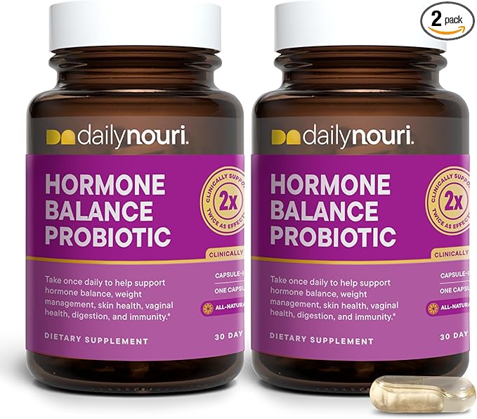 Daily Nouri Hormone Balance Probiotics for Women | Hormone Balance for Women | PMS Hormonal Acne &amp Bloating Support | 7 Clinically Studied Strains + Omega | 60-Day Supply