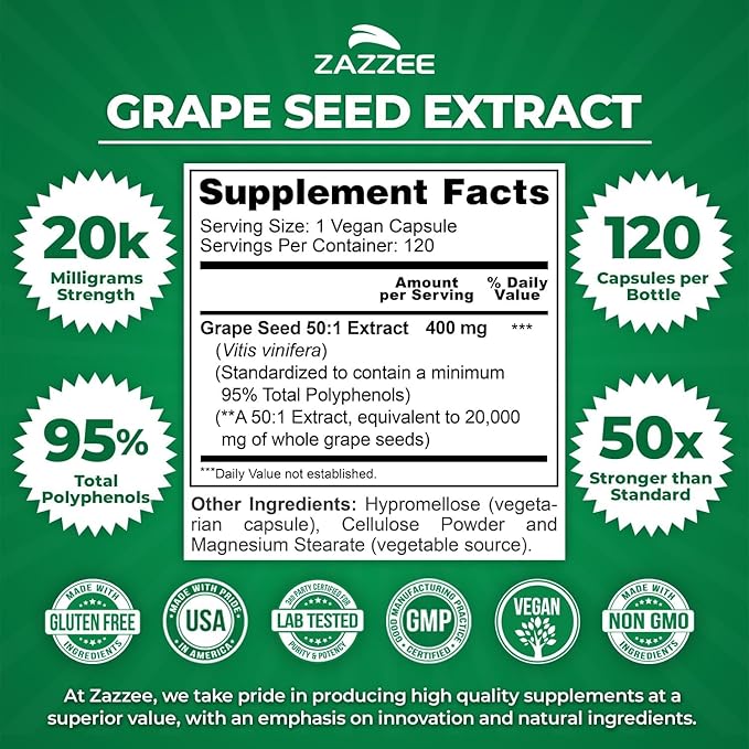 Zazzee Ultimate Anti Aging Antioxidant Bundle | USDA Organic Pomegranate with Polyphenol Rich Blueberry and Super Concentrated Grape Seed Extract Capsules | Non-GMO Vegan &amp ISO Lab Tested