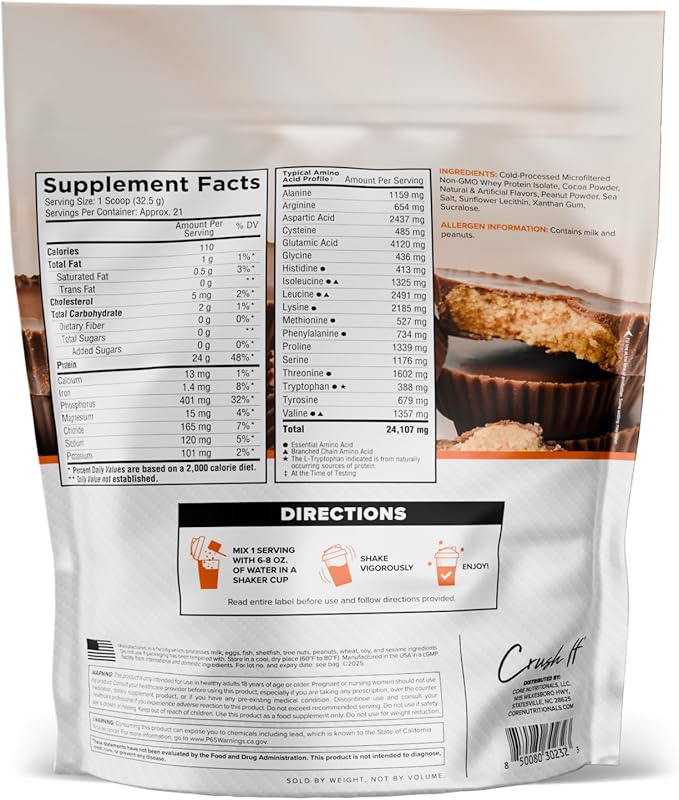 Core Nutritionals ISO Whey Protein Isolate | High-Purity Protein from Whey Isolate | Lean Muscle &amp Recovery Support | 32 Servings (Chocolate Peanut Butter Cup)