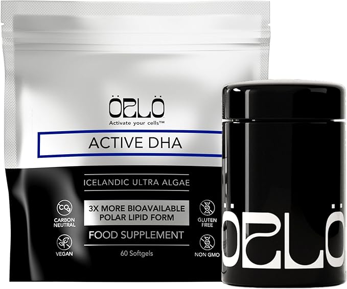 Orlo DHA Supplement 1000mg - 3X Absorption Natural Icelandic Nordic Omega 3 DHA &amp EPA for Brain &amp Eye Support – Vegan Fish Oil Alternative No Fishy Aftertaste 60 Easy-to-Swallow Mini Softgel