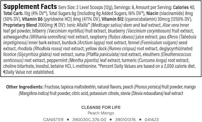 Isagenix Cleanse for Life - Powder Supplement for Cleanse Drink with No Laxatives or Diuretics - Support Metabolism with Vitamin B12 &amp Niacin -Peach Mango -3.4 Oz (16 Servings)