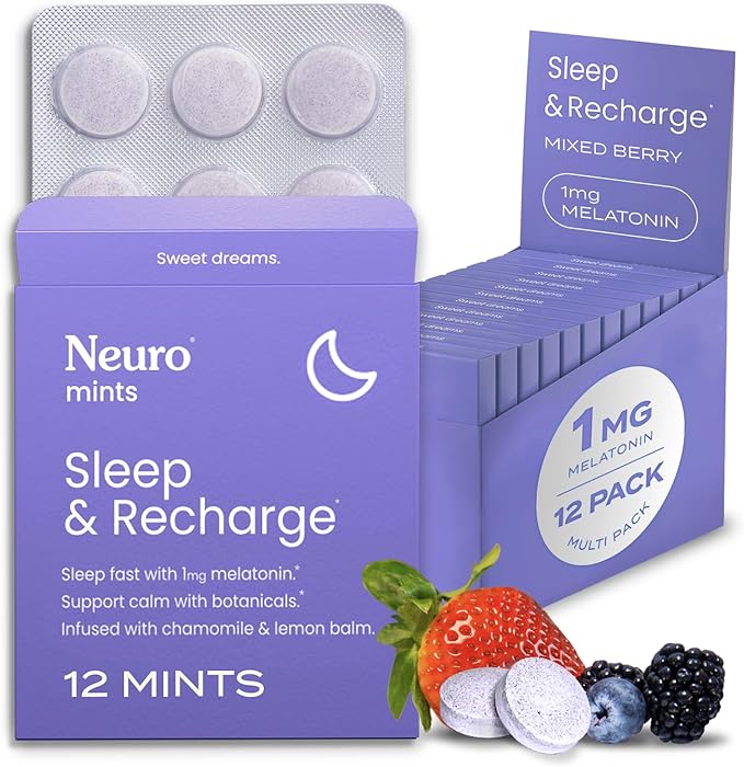 Neuro Rest &amp Relaxation Set – 1mg Melatonin Meltaway Mints (72 Pieces) + Extended Supply Melatonin Tablets (144 Pieces) – Sugar Free Fast-Dissolving Nighttime Aid with Chamomile Lemon Balm &amp