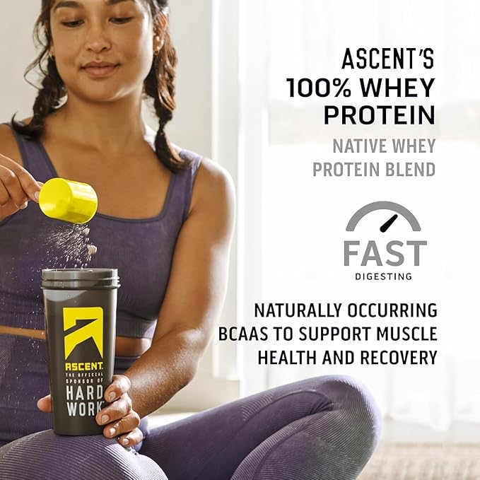 Ascent 100% Whey Protein Powder - Post Workout Whey Protein Isolate Zero Artificial Flavors &amp Sweeteners Gluten Free 5.5g BCAA 2.6g Leucine Military Exclusive Mint Chocolate Chip 1.7 lb