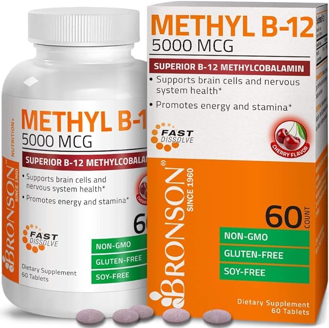 Bronson Marine Collagen Peptides Hydrolyzed Protein Powder + Methyl B12 5000 mcg Vitamin B12 Methylcobalamin