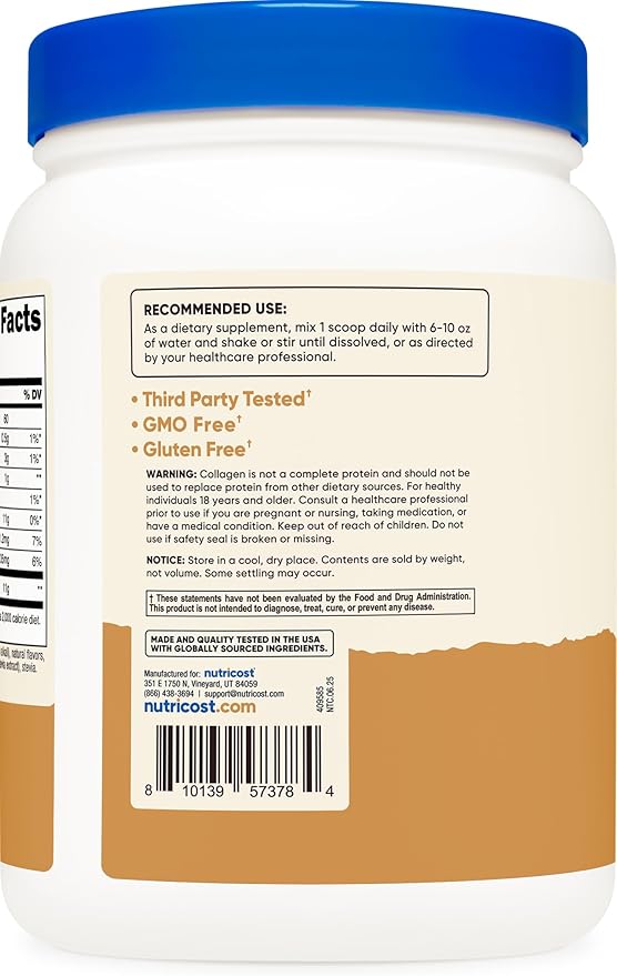 Nutricost Collagen Peptides Powder (Chocolate Peanut Butter Flavored) 1 LB - Grass-Fed Collagen Hydrolysate Gluten-Free