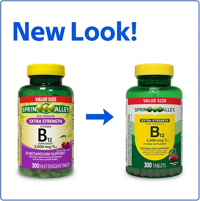 Extra Strength Vitamin B12 Fast-Dissolve Tablets 5000 mcg - Cherry Flavor 300 Count - Daily B12 Supplement (Pack of 1)