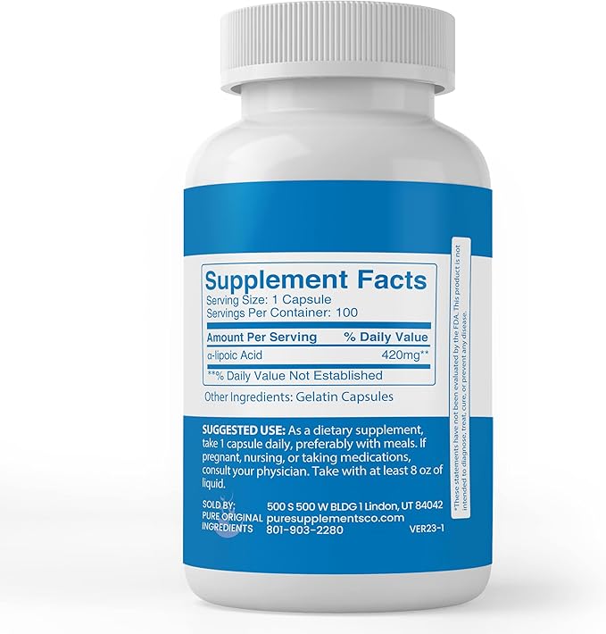 PURE ORIGINAL INGREDIENTS Benfotiamine and Alpha-Lipoic Acid Bundle 100 Capsules Each Always Pure No Additives or Fillers Lab Verified