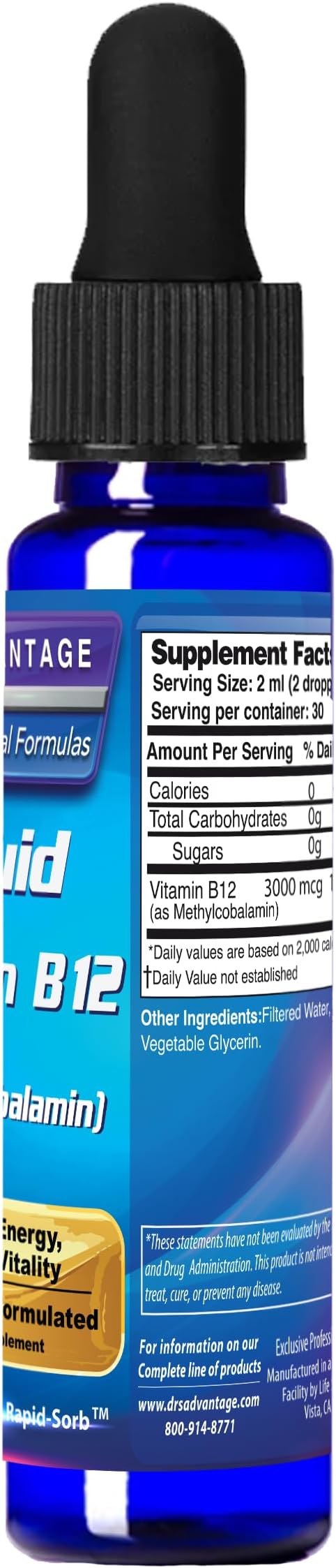 Dr's Advantage Liquid Vitamin B12 Dropper 2oz - B12 Sublingual Methylcobalamin Supplement for Energy and Metabolism Support - Easy-to-Use Liquid Formula for Enhanced Absorption