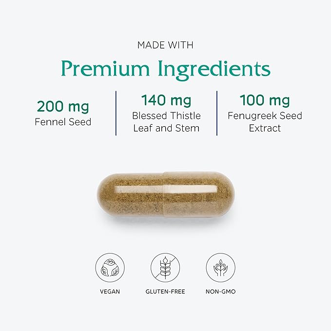 Vitanica Lactation Blend Lactation Supplement Breastfeeding Support Increase Breast Milk Supply and Flow Organic Fennel Milk Thistle Fenugreek Seed and More Non-GMO Vegan 60 Capsules