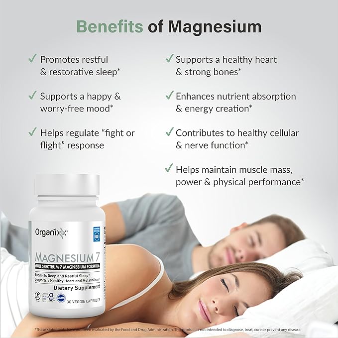 Organixx Magnesium Glycinate Supplement for Support Sleep Muscle &amp Heart Health 7 Type Magnesium Complex with Vitamin B6 Manganese Citrate Gluten Free Vegan Non GMO (30 Count 2 Pack)