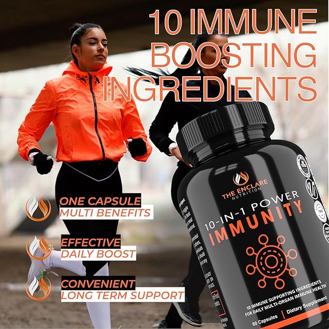 THE ENCLARE NUTRITION Immune Support Vitamins with Vitamin C Elderberry Zinc Echinacea Turmeric Curcumin Garlic. 10in1 Immunity Defense Supplement Booster for Adults. Veg Capsules 60ct (3)