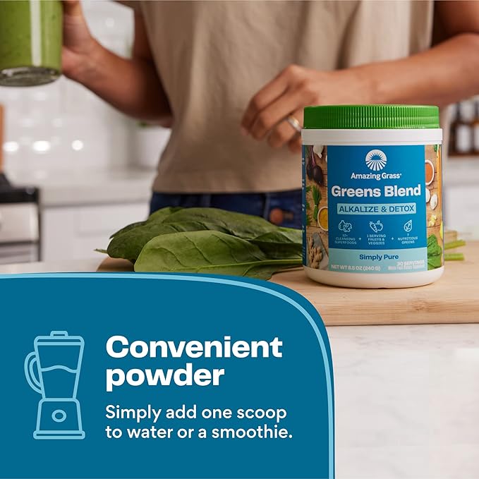 Amazing Grass Greens Blend Alkalize &amp Detox: Smoothie Mix Cleanse with Super Greens &amp Beet Root Powder Digestive Enzymes Prebiotics &amp Probiotics 30 Servings (Packaging May Vary)