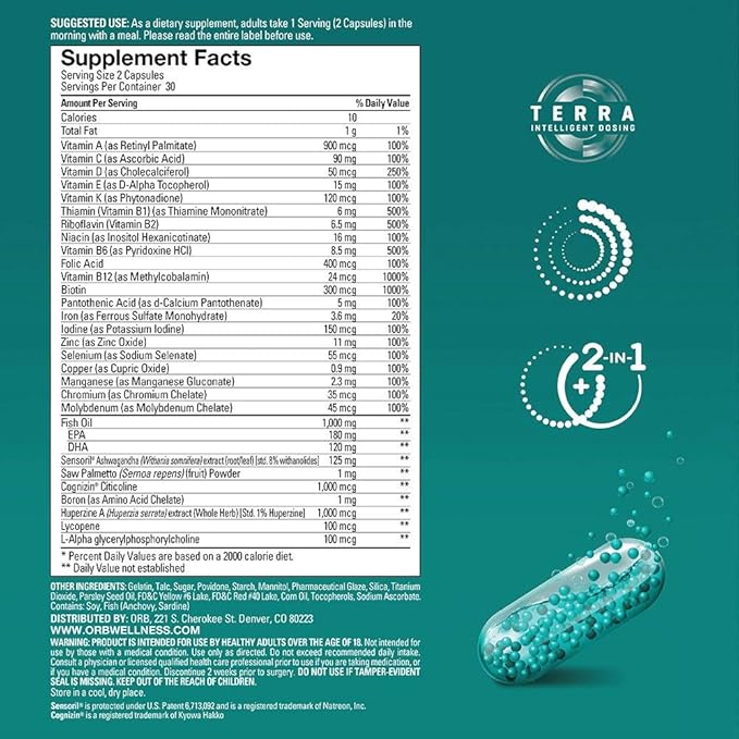ORB Men’S MULTIVITAMIN + Fish Oil – A Complete Multi + Fish Oil |Heart Health Support Antioxidant Support Supports a Positive Mood 21 Essential Vitamins – (90 Count)