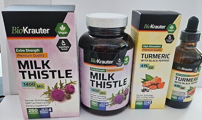 Turmeric with Black Pepper Tincture 4 Fl. Oz. &amp Milk Thistle 250 Capsules.