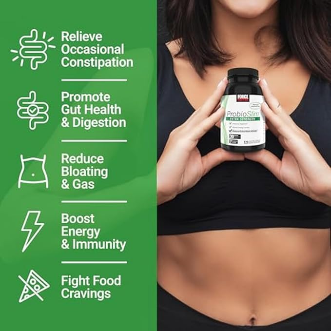 Force Factor ProbioSlim Extra Strength Probiotic Supplement for Women and Men with 30 Billion CFUs and Green Tea Extract for Gut Health Support Bloating and Gas Relief 120 Count (Pack of 2)
