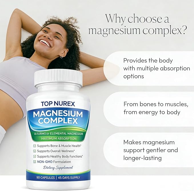 Top Nurex Magnesium Complex Ultra for Women 1000mg – 8 Elemental Magnesium Blend with Glycinate Citrate Malate &amp Taurate High Absorption Magnesium Supplement for Daily Wellness Vegan Non-GMO