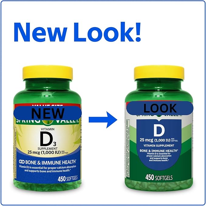 Vitamin D3 Softgels 25 mcg (1000 IU) 450 Count + Bonus Gift Card – Immune &amp Bone Health Support Supplement