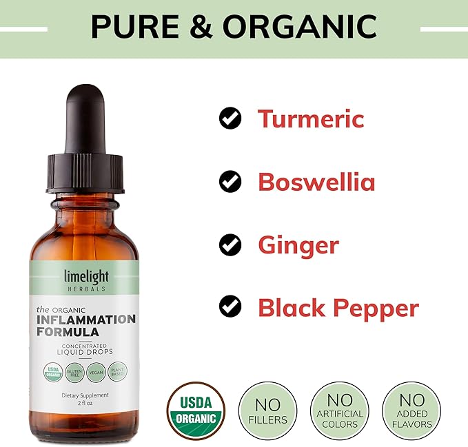 Organic Inflammation Formula Advanced Liquid Drops – Turmeric Ginger Boswellia &amp Black Pepper – Whole-Body Wellness &amp Inflammatory Support Joint &amp Mobility Support – Vegan Non-GMO – 60