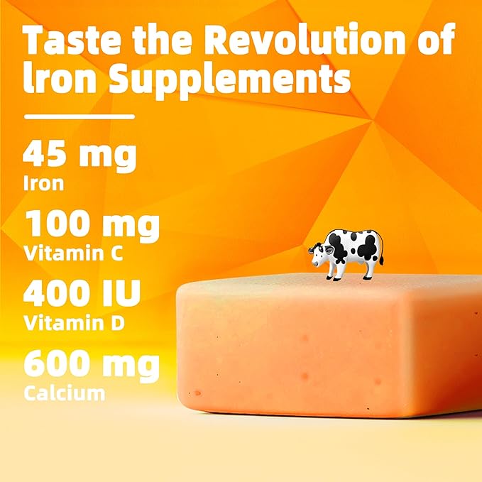Chewable Iron Supplement for Women &amp Men and Kids - Orange Flavor Iron Vitamin C Soft Chew for Max Absorption Iron as Ferrous Fumarate Ideal for Iron Deficiency 2 Month Supply