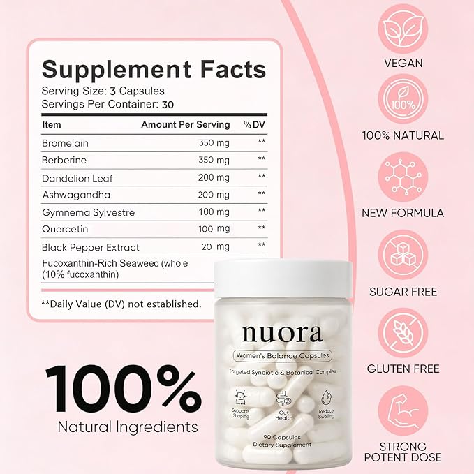 Nuora Gut Health Capsules Nuora Gut Biofilm Probiotic Ritual Promotes Metabolism &amp Gut Vegan Non-GMO for Women 90 Capsules (1)