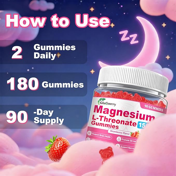 180 Count Magnesium L-Threonate Gummies 1500mg High Absorption Magnesium Threonate Supplement for Adults &amp Kids Support Brain Health Memory Focus Restful zzZ &amp Muscle Sugar Free Vegan