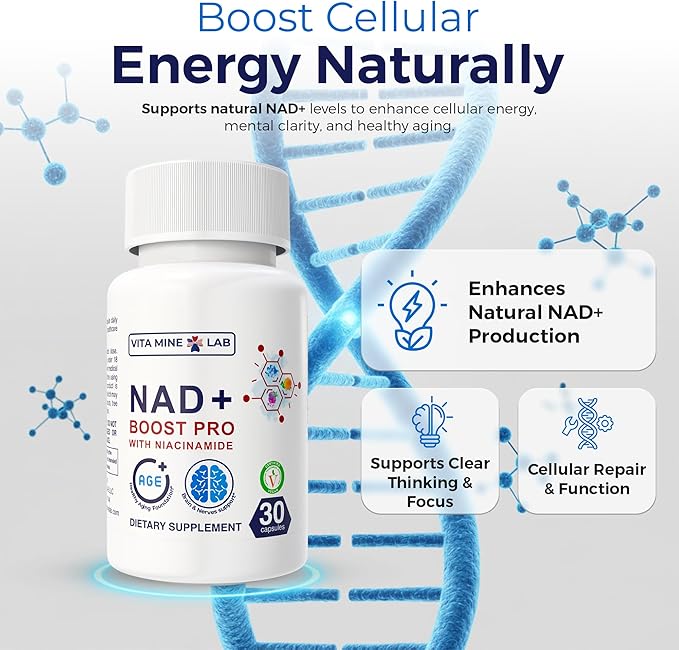 NAD+ Boost Pro Supports Cellular Energy Brain &amp Muscle Function 30 Capsules Halal Vegan Gluten-Free Made in USA