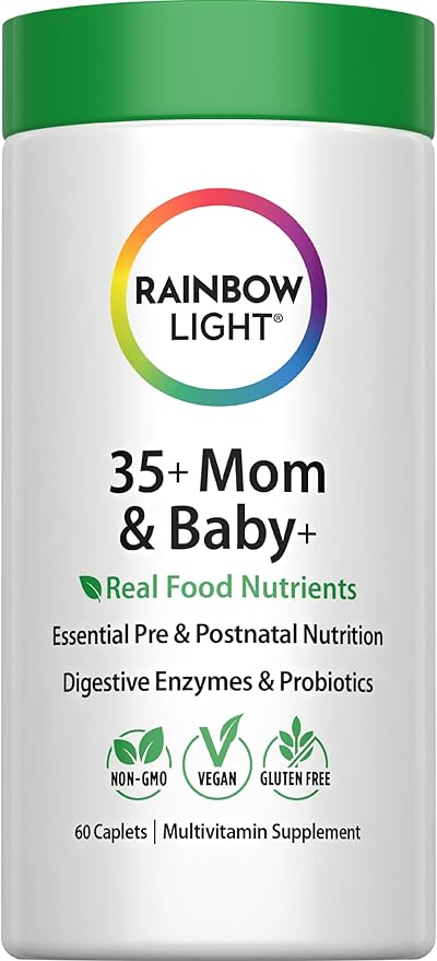 Rainbow Light 35+ Mom &amp Baby + Multivitamin | 60 Caplets | Prenatal and Postnatal Nutrition | Real Food Nutrients Digestive Enzymes &amp Probiotics | Essential Vitamins and Minerals for Women