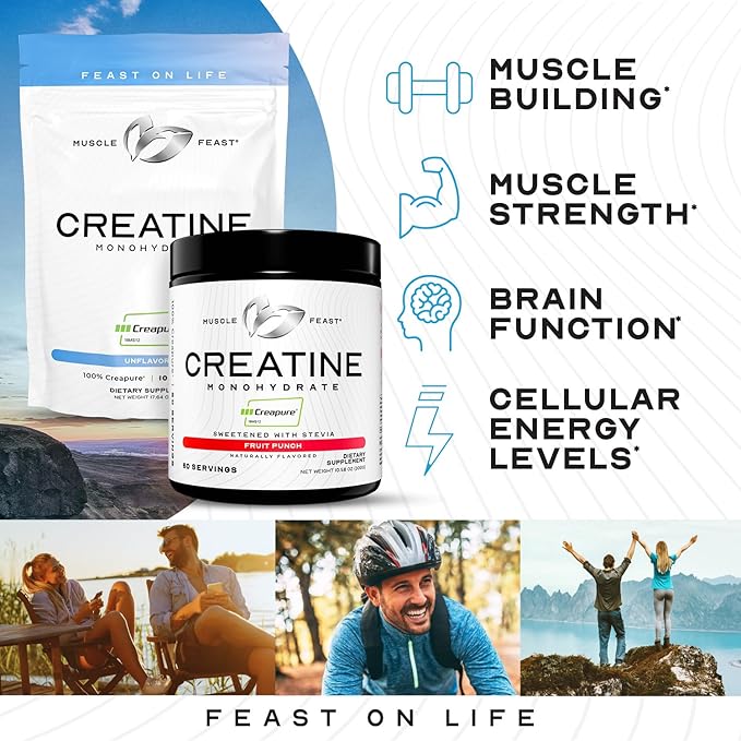 Muscle Feast 100% Whey + Creatine Bundle: (1) 100% Whey Protein (Chocolate 5lb) + (1) Creatine Powder (Unflavored 300g)