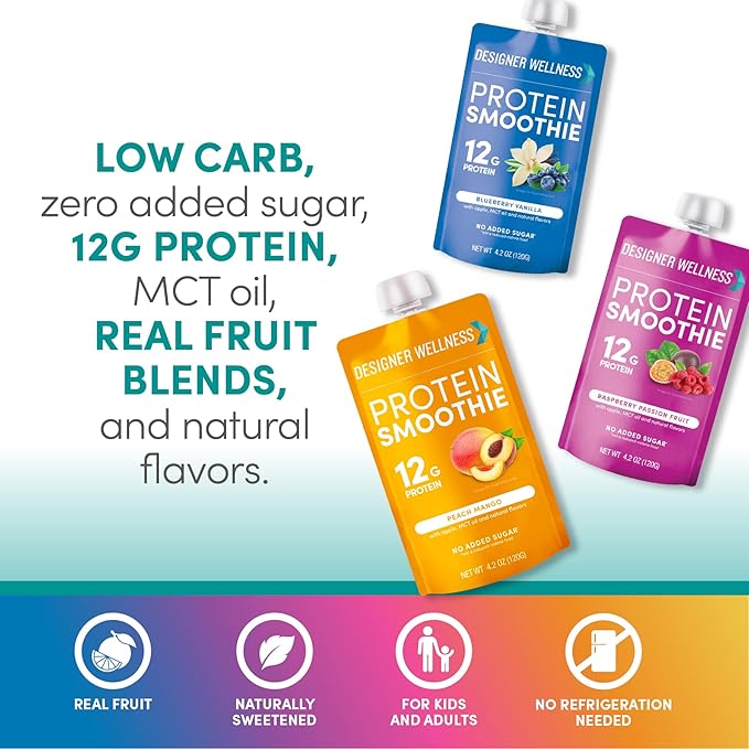 Designer Wellness Protein Smoothies Super Fruits Variety Pack and Strawberry Banana Bundle