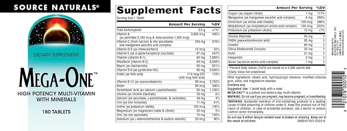 Source Naturals Mega-One Multi-Vitamin with Minerals* - 180 Tablets