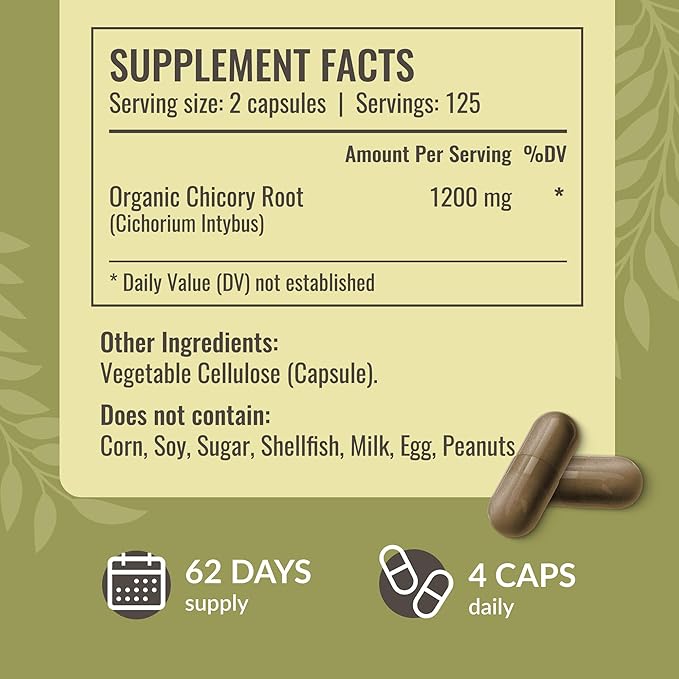 HERBAMAMA Chicory and Milk Thistle Kit - Bundle of 1200 mg Chicory Root Capsules &amp Milk Thistle Tincture 4 fl oz - Vegan Non-GMO Sugar &amp Alcohol-Free - 2 Pack