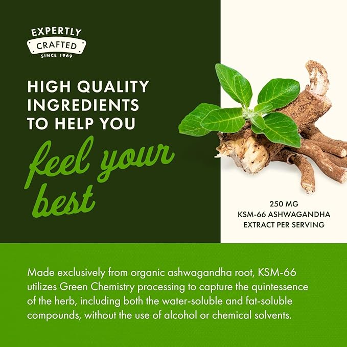 Swanson Ultimate Ashwagandha KSM-66 - Herbal Supplement Supporting Healthy Stress Levels &amp Relaxation - Natural Formula to Promote a Calm &amp Relaxed Mindset - (60 Veggie Capsules 250mg Each) (