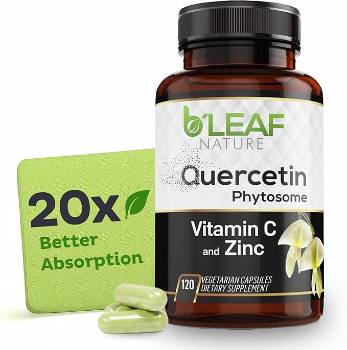 B'LEAF NATURE Quercetin Phytosome 120 Capsules – 1000mg High Absorption Quercetin with Vitamin C and Zinc – Non-GMO Vegetarian Quercetin Supplement for Immune Energy and Seasonal Support