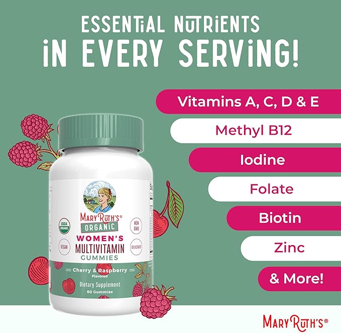 MaryRuth's Multivitamin Gummies for Women (Cherry &amp Raspberry) &amp Iron Liquid Supplement (Berry) | Clean Label Project Verified® | USDA Organic Vegan Non-GMO | Beauty Immunity &amp Overall