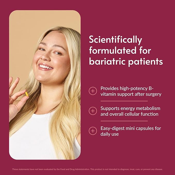 Bariatric Advantage Vitamin B50 Complex - for Bariatric Surgery Patients - High-Potency Easy-Digest Mini Capsules - Vitamin B Complex Supplements - Brain Health Support* - 180 Count
