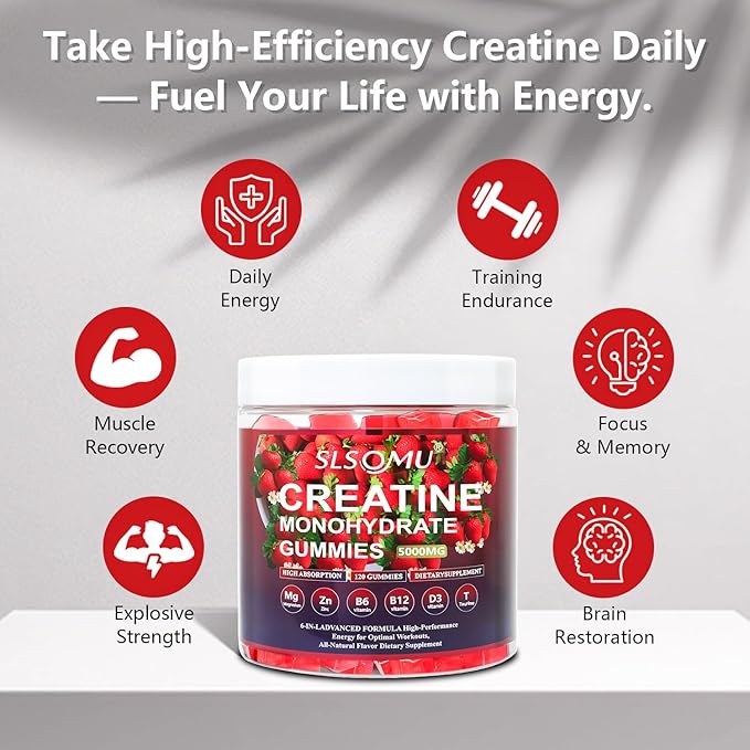 Creatine Gummies for Women 5000mg Pre-Workout Muscle Strength &amp Energy Support 0 Sugar Creatine Gummy with L-Taurine Zinc B12 B6 Strawberry Flavor Vegan - 120 Gummies